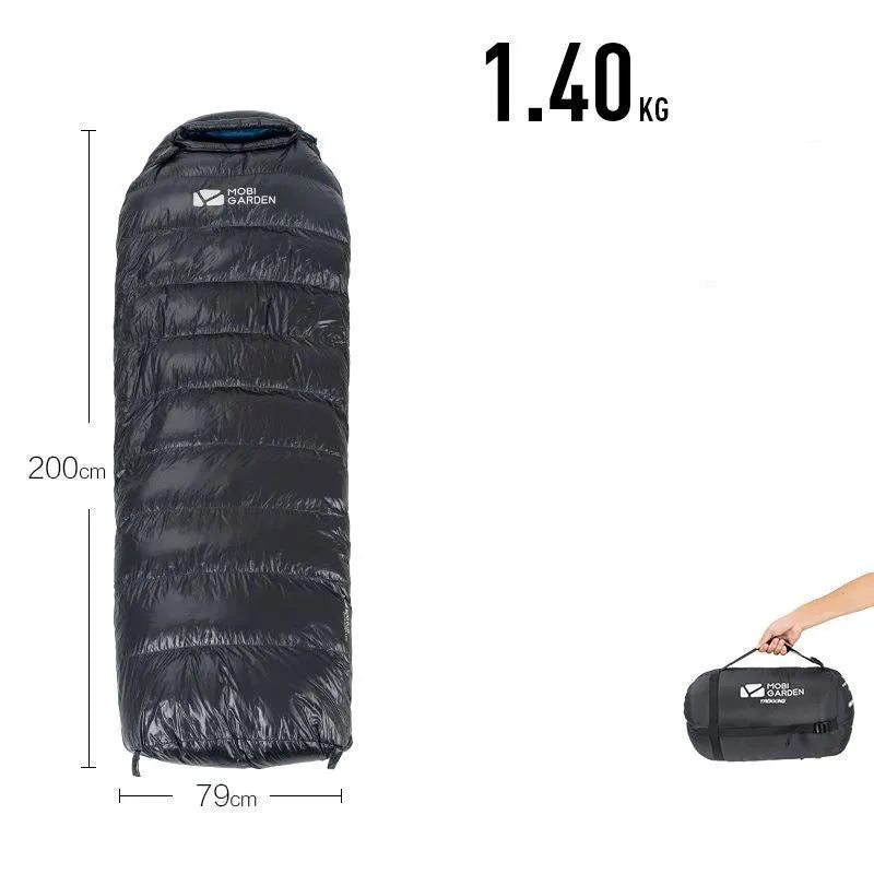 Wasserabweisender Mumienschlafsack mit Daunenfüllung für extreme Temperaturen bis -20 °