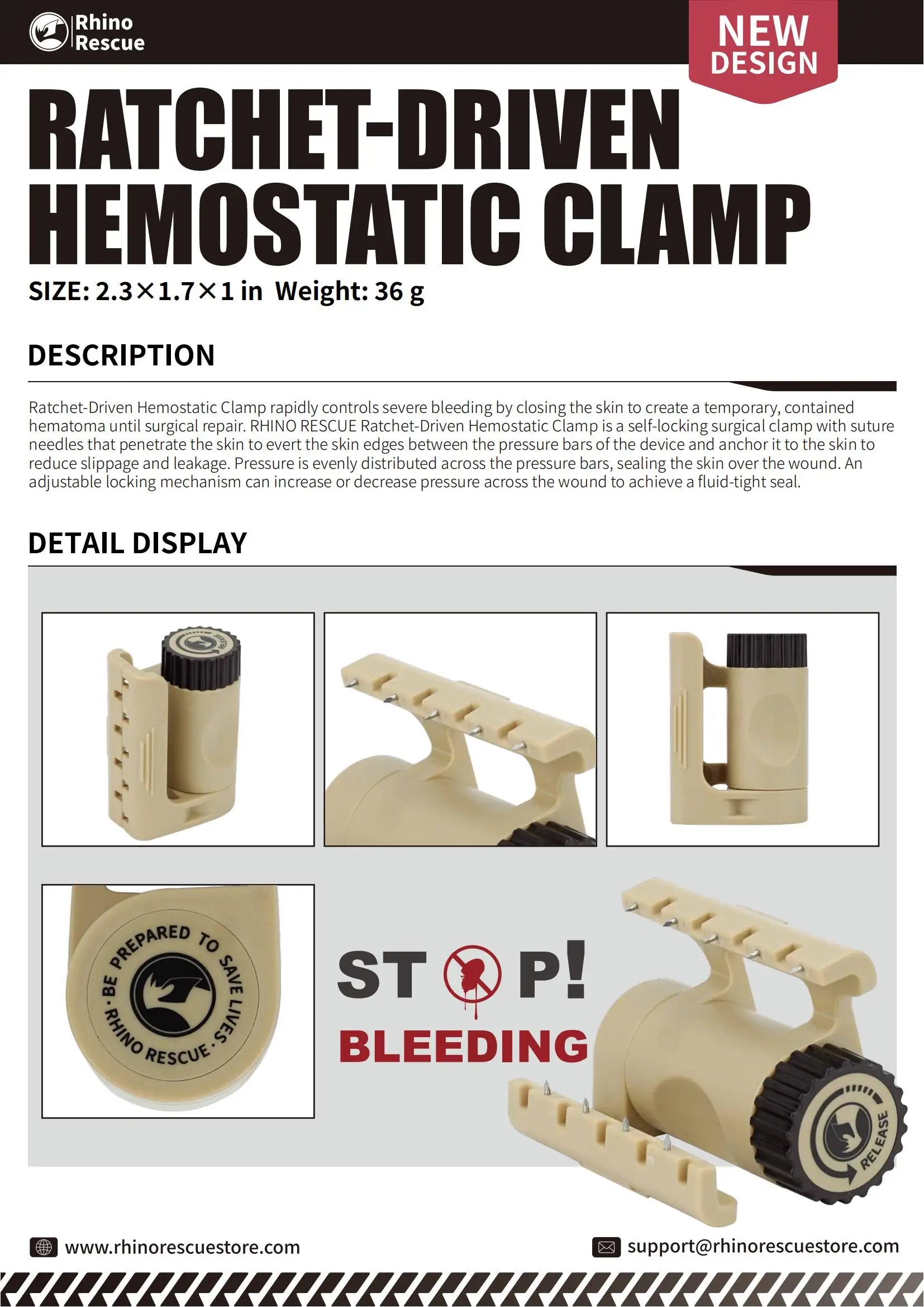 RHINO RESCUE Ratchet-Driven Hämostatische Klemme