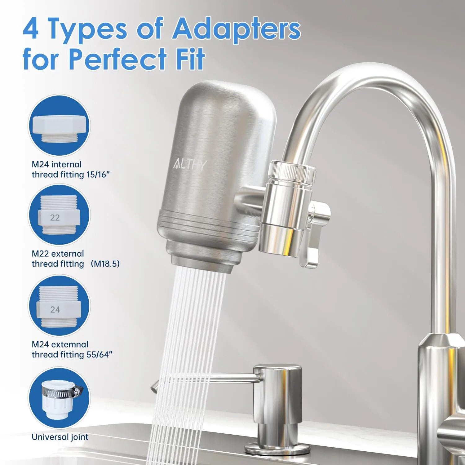ALTHY Edelstahl-Wasserhahnfilter – NSF-zertifizierte 5-Stufen-Aktivkohlefiltration