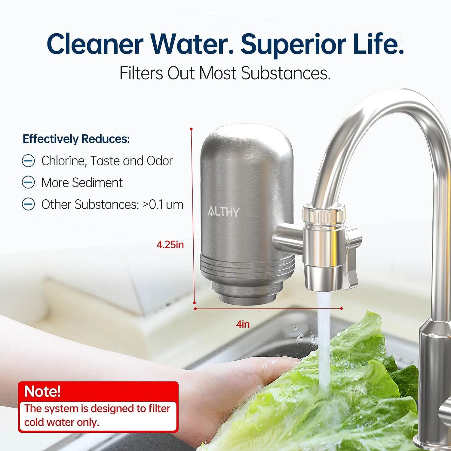 ALTHY Edelstahl-Wasserhahnfilter – NSF-zertifizierte 5-Stufen-Aktivkohlefiltration