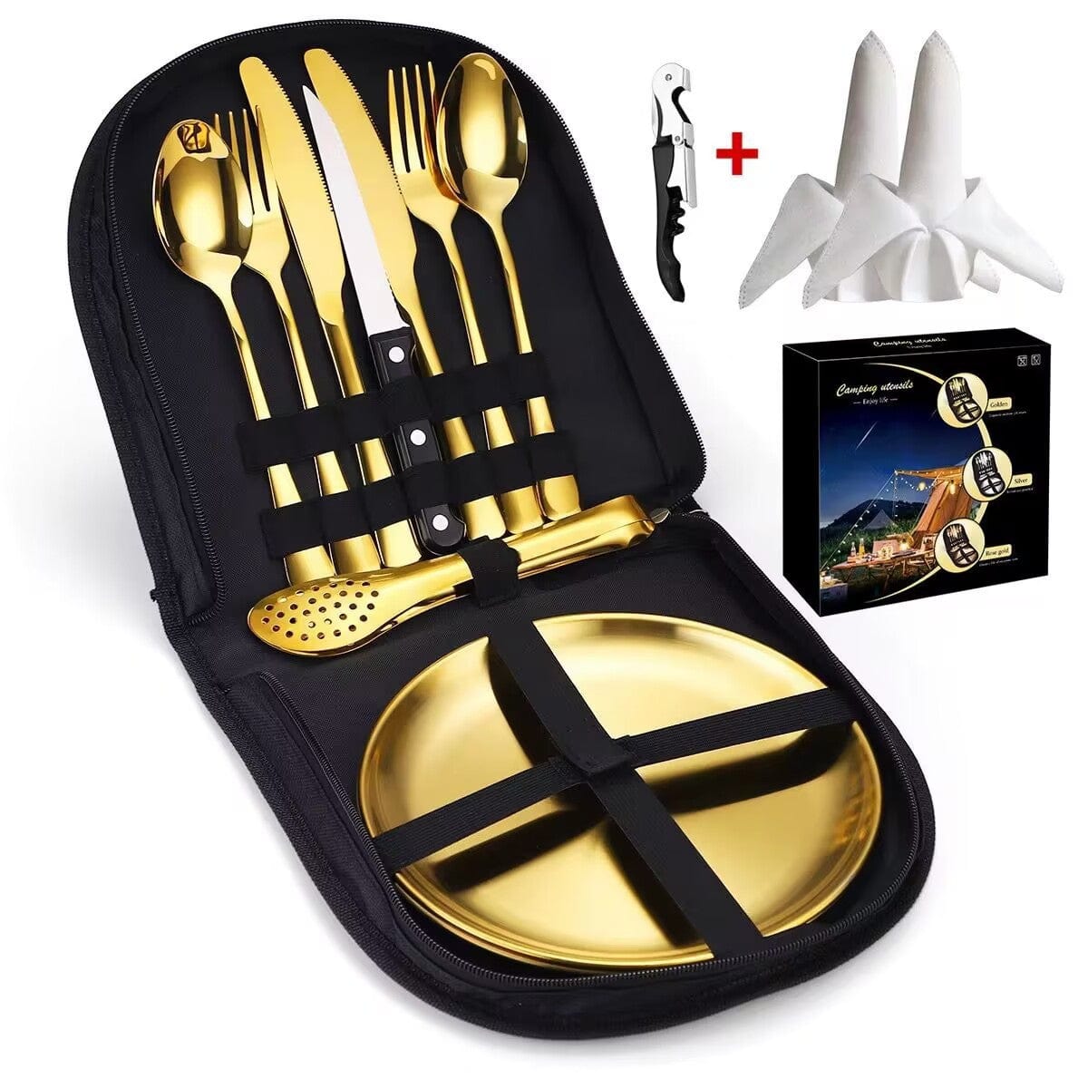 Camping Besteck Set – Edelstahl (10/20 Stück) 13x Gold prepper-store.com