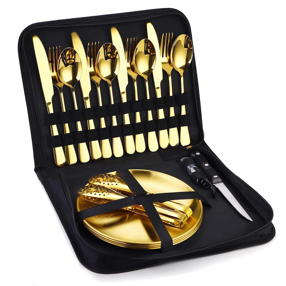 Camping Besteck Set – Edelstahl (10/20 Stück) 20x Gold Set-A prepper-store.com