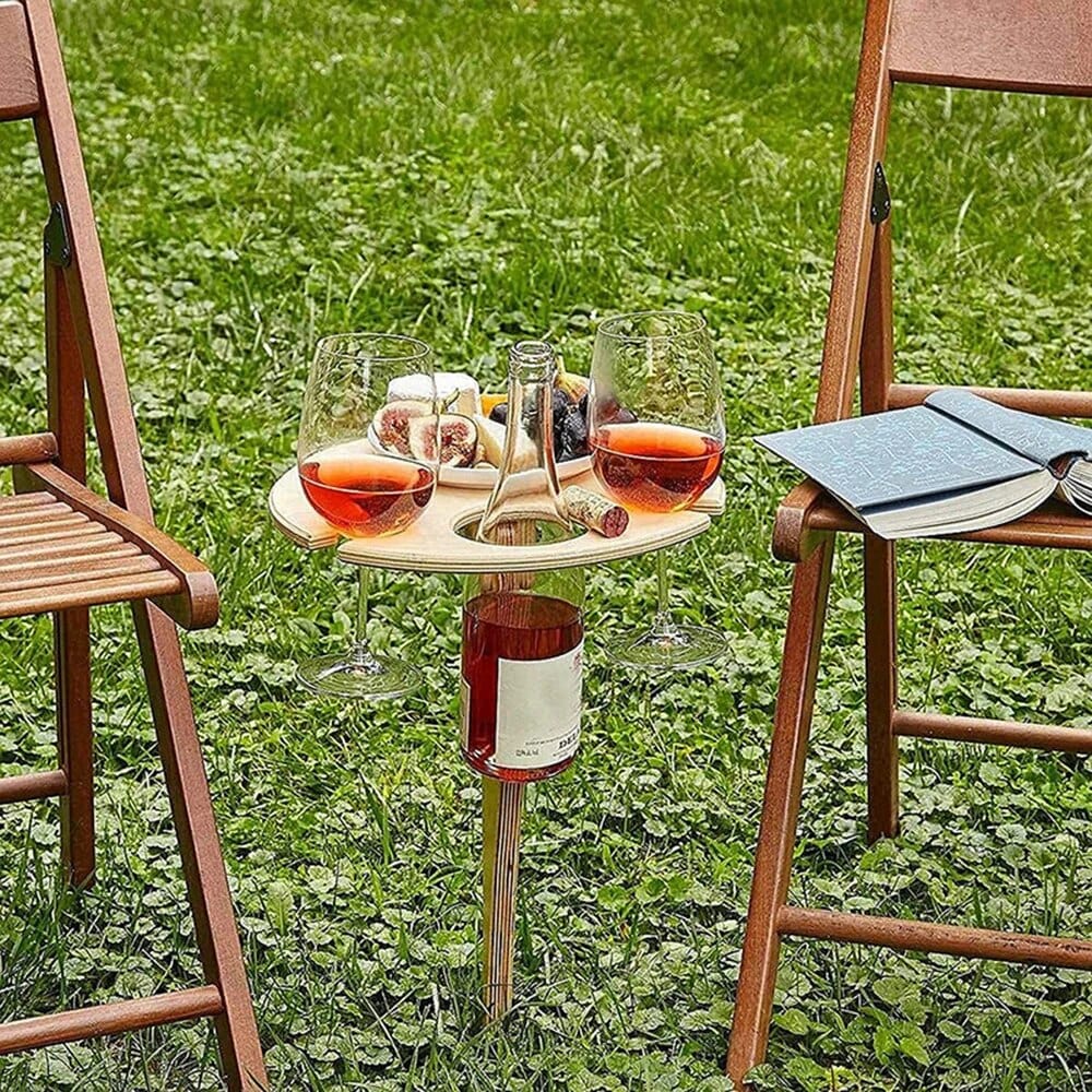 Portable Outdoor Folding Wooden Wine Table Wine Glass Holder for Beach Picnic Party