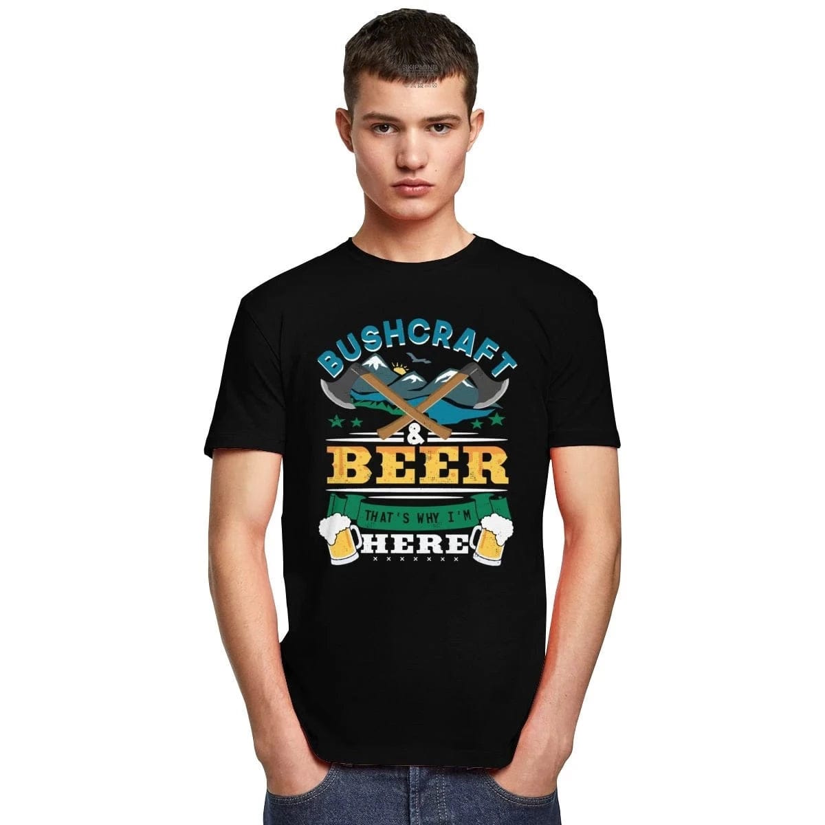 T-Shirt "Bushcraft & Beer That Is Why I Am Here" prepper-store.com