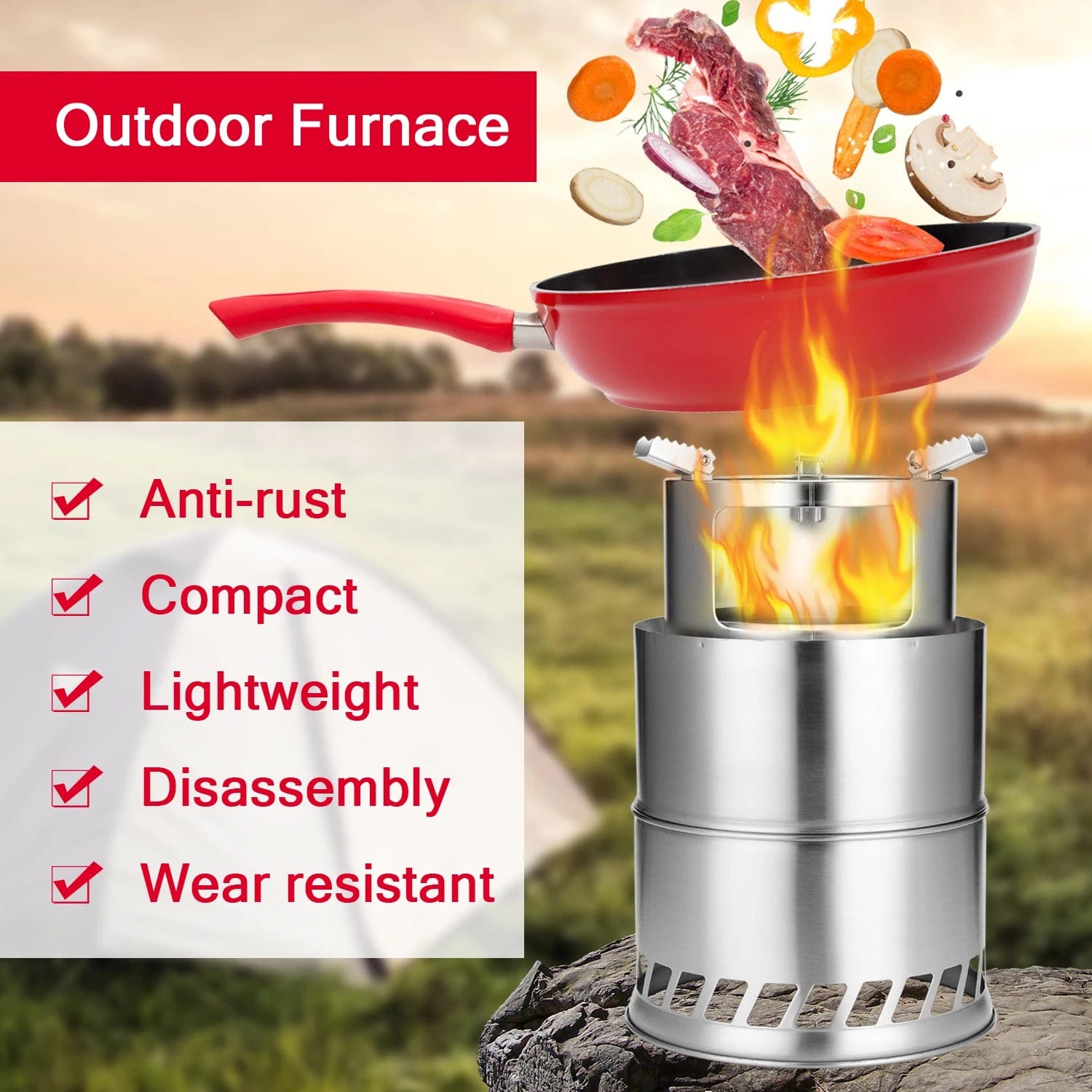 Camping wood stove, cooker 