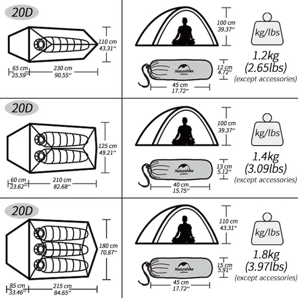 Naturehike Ultraleichtes Campingzelt, wasserdicht, 1-3 Personen-Prepper-Store.com
