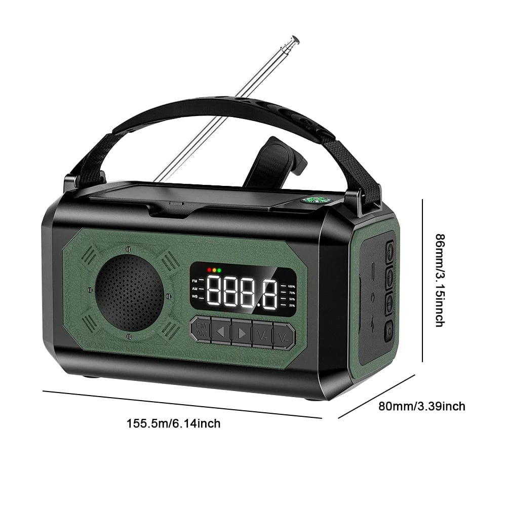 Radio d'urgence portable 12 000 mAh AM/FM/NOAA, radio météo avec 2 panneaux solaires, manivelle, banque d'alimentation, alarme SOS avec lampe de poche