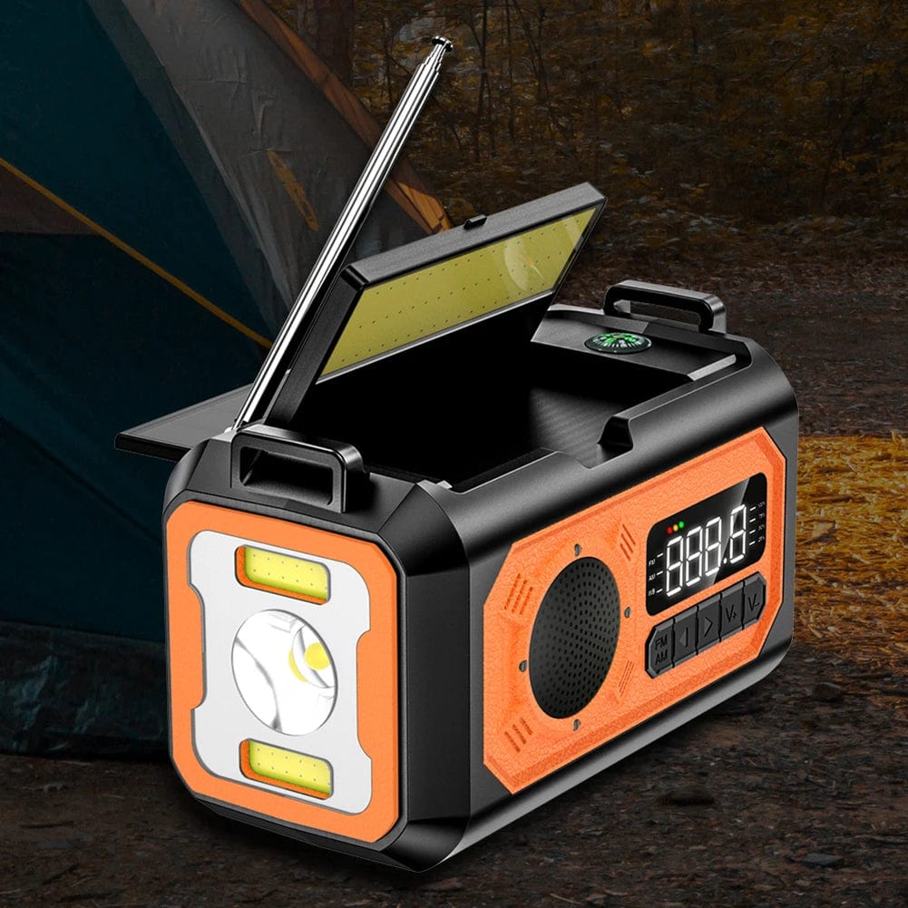 Radio d'urgence portable 12 000 mAh AM/FM/NOAA, radio météo avec 2 panneaux solaires, manivelle, banque d'alimentation, alarme SOS avec lampe de poche