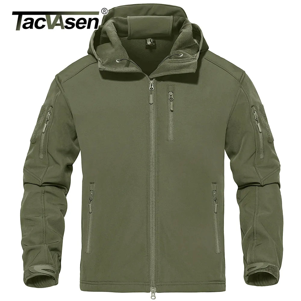 (CH&amp;DE) TACVASEN Waterproof Tactical Fleece Lined Jacket with Zipper Pockets Mens Outdoor Softshell Hooded Work Jackets Coat Windbreaker