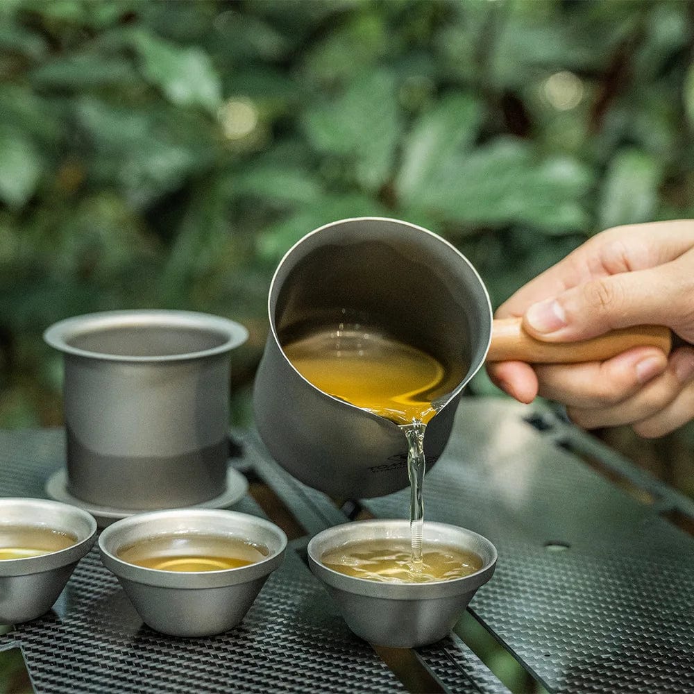 Tasse à thé en titane TOMSHOO avec passoire à thé et manche en bois