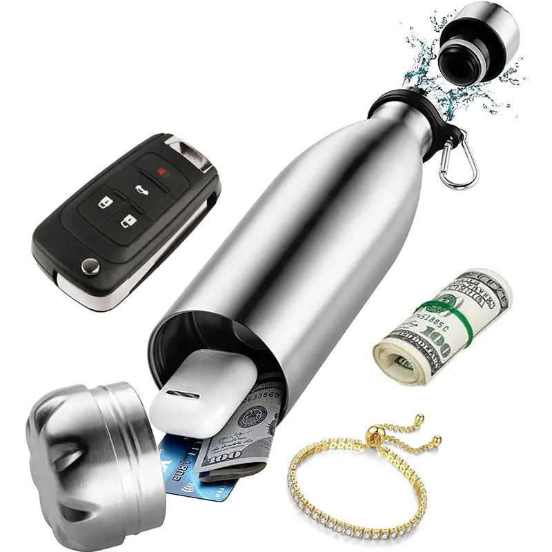 Water bottles with secret hiding place safe hiding place for money, cell phone &amp; valuables
