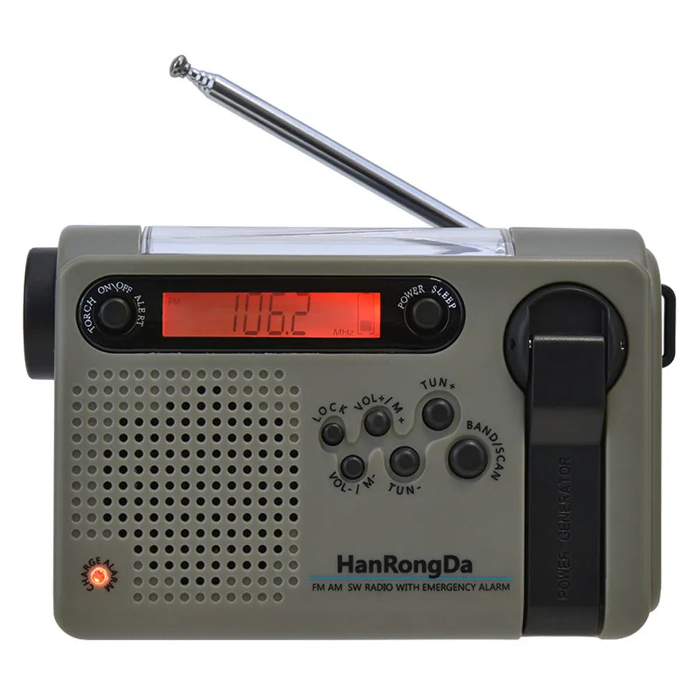 HRD900 Radio météo AM/FM/SW multifonctionnelle à énergie solaire, lampe de poche LED d'urgence, batterie externe