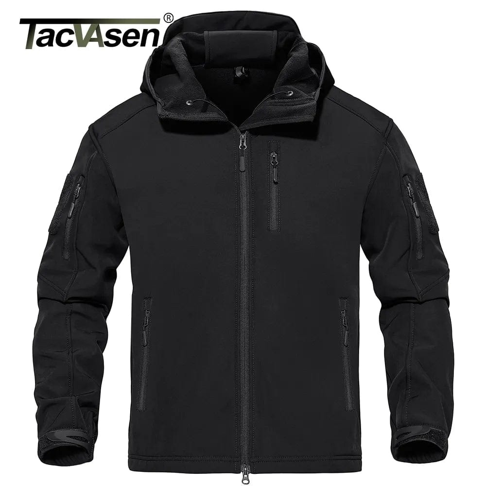 (CH&amp;DE) TACVASEN Waterproof Tactical Fleece Lined Jacket with Zipper Pockets Mens Outdoor Softshell Hooded Work Jackets Coat Windbreaker