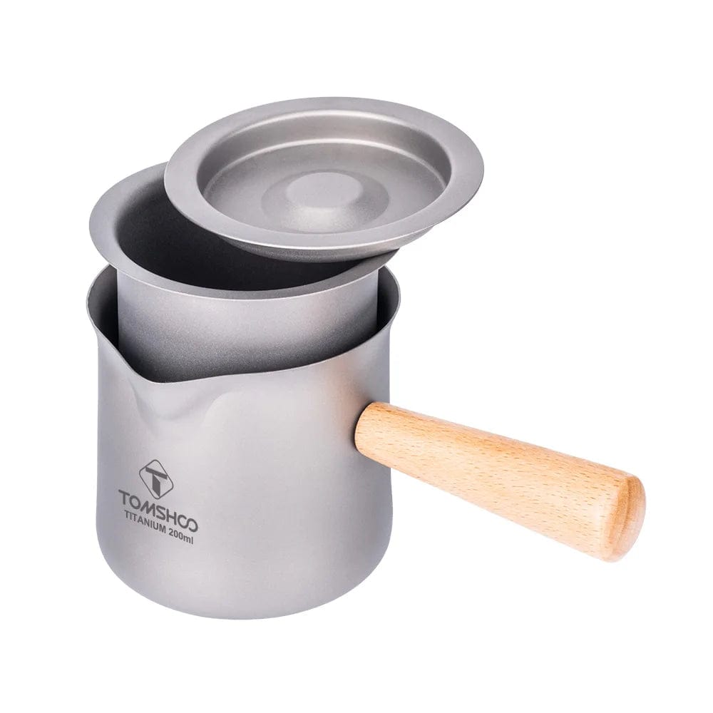 TOMSHOO titanium tea mug with tea strainer and wooden handle