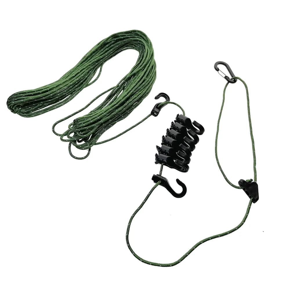 Corde à linge de camping en paracorde avec crochets et mousquetons