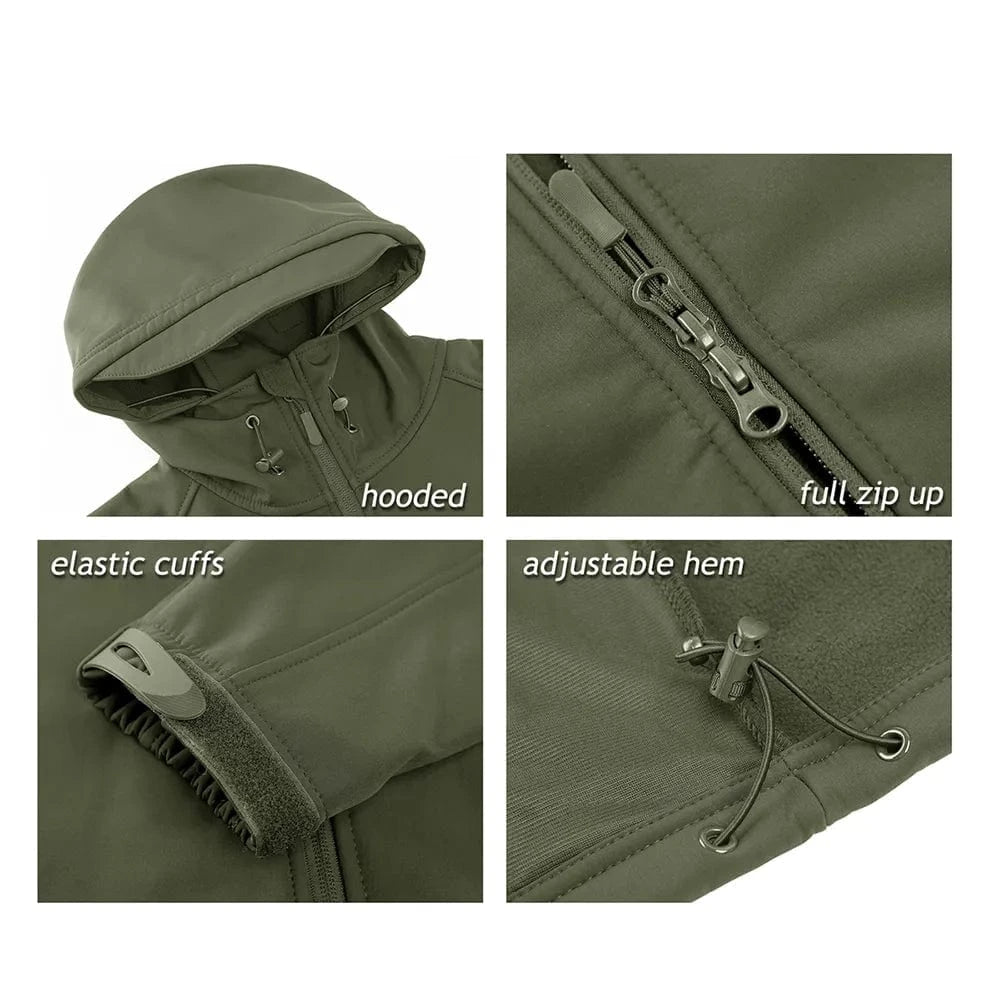 (CH&amp;DE) TACVASEN Veste imperméable tactique doublée en polaire avec poches zippées pour homme en plein air Softshell à capuche vestes de travail manteau coupe-vent