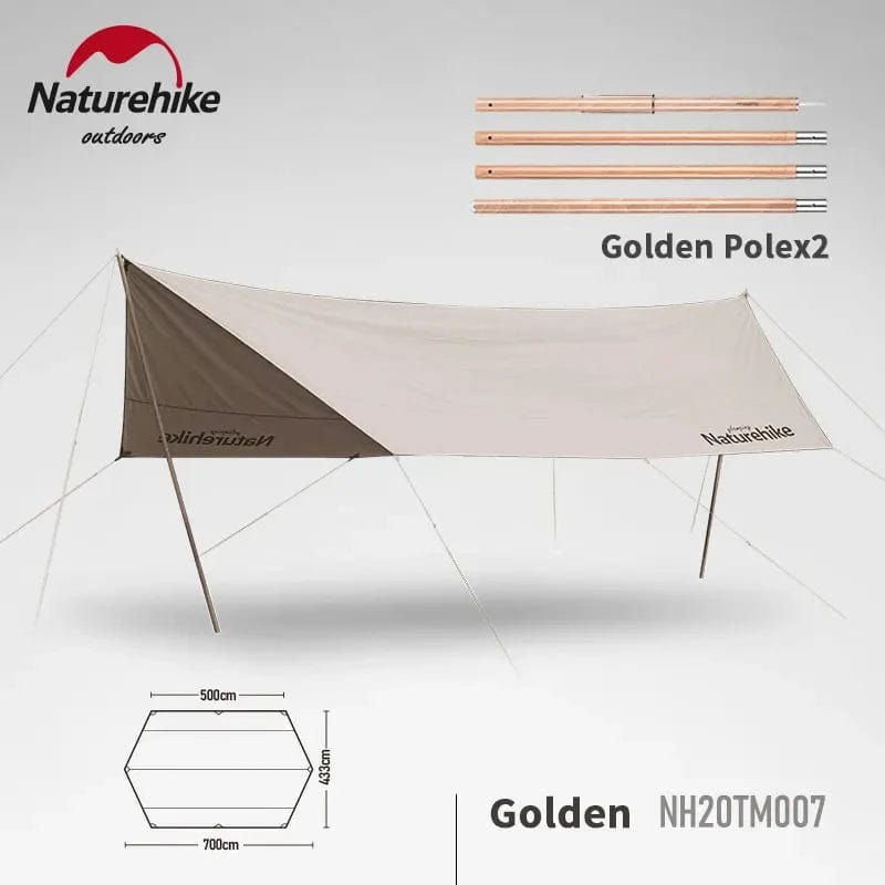 Naturehike Premium Sonnenschutz aus Baumwolle 7x4M - 5-8 Personen Golden With Poles prepper-store.com