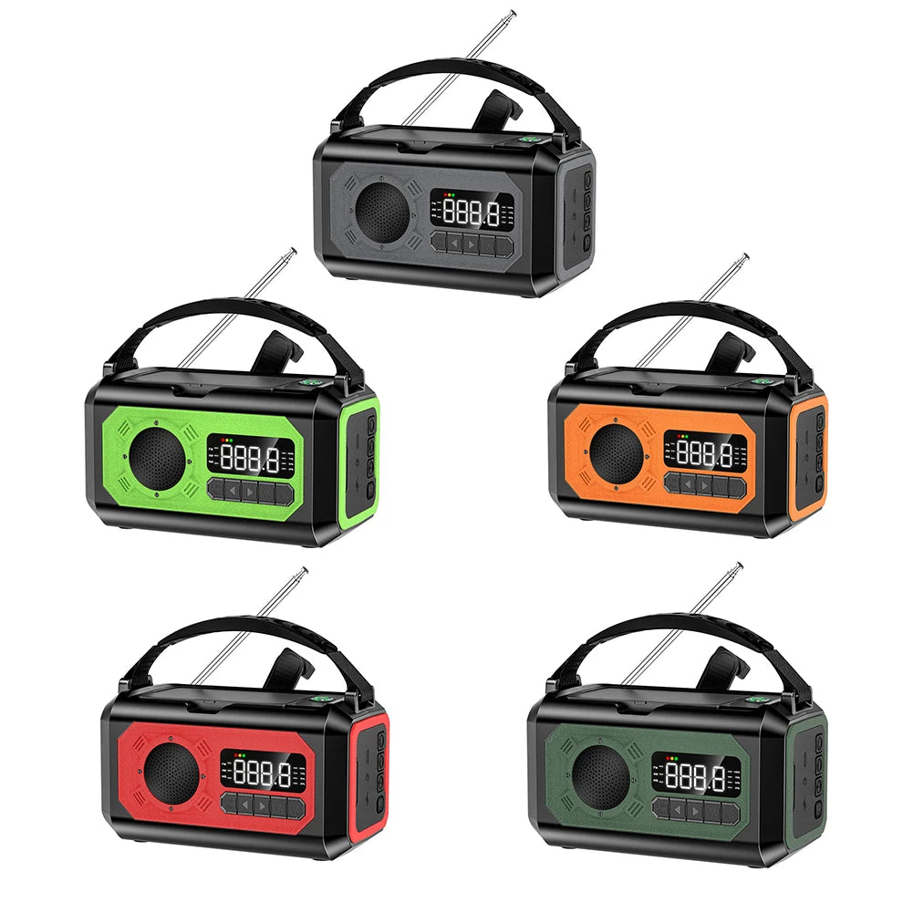 Portable Emergency Radio 12000mAh AM/FM/NOAA Weather Radio with 2 Solar Panels, Hand Crank, Power Bank, SOS Alarm with Flashlight