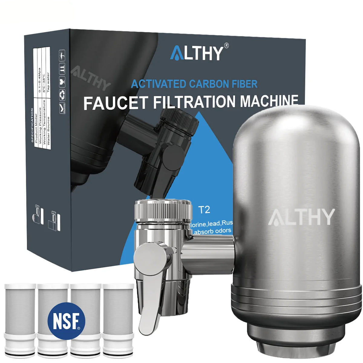 ALTHY Edelstahl-Wasserhahnfilter – NSF-zertifizierte 5-Stufen-Aktivkohlefiltration