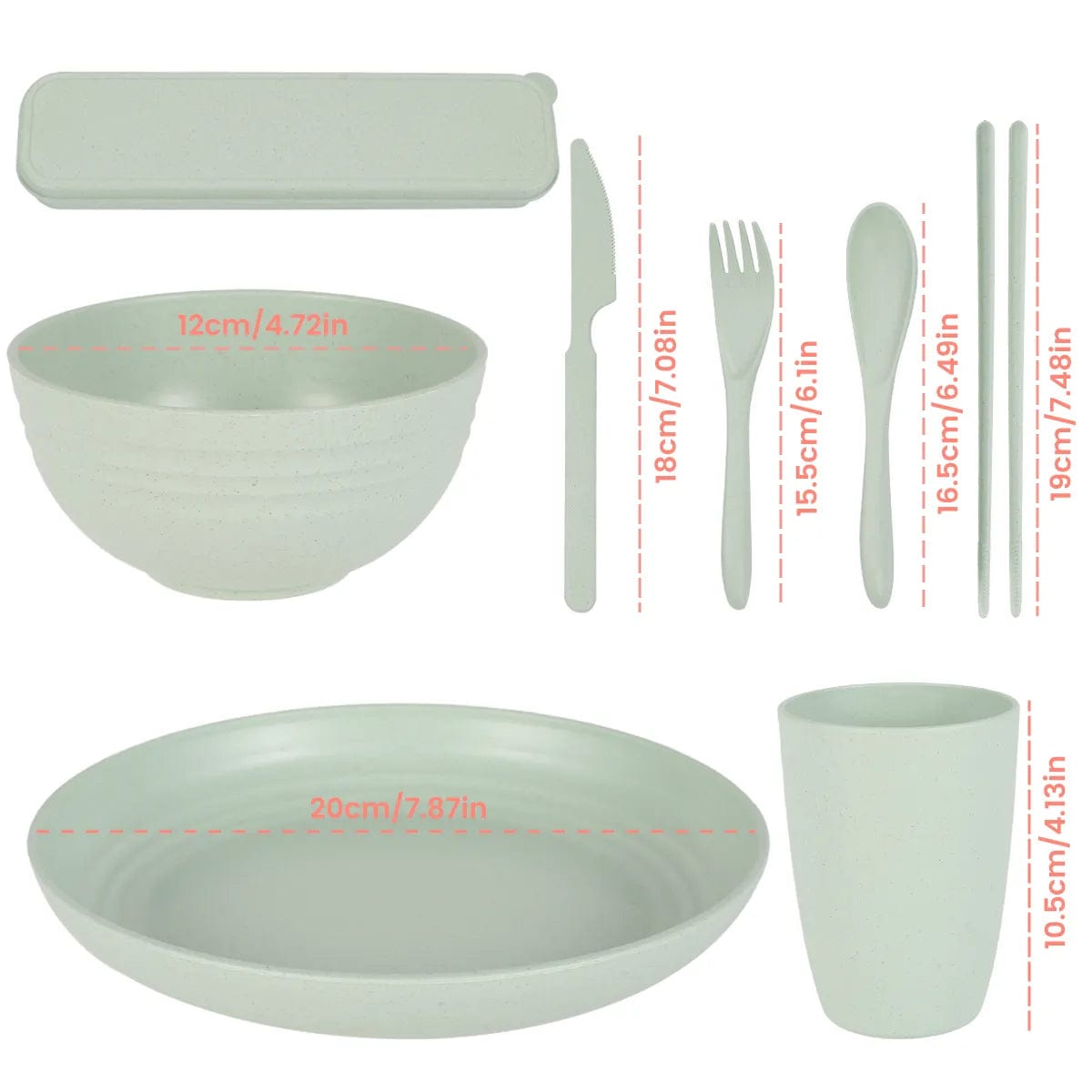 Organic camping tableware set 40 pieces made of wheat straw