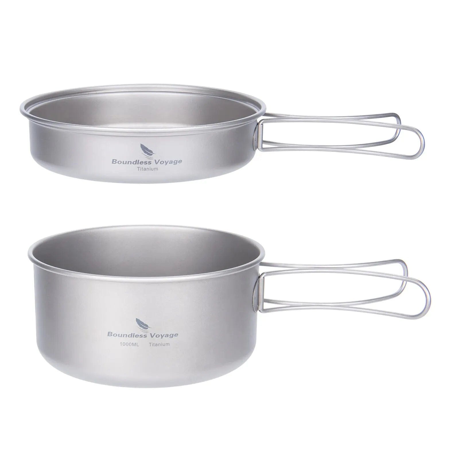 Boundless Voyage Titanium Topf-Pfannen-Set: Klappbare Griffe 1000ml 500ml Ti2042C prepper-store.com