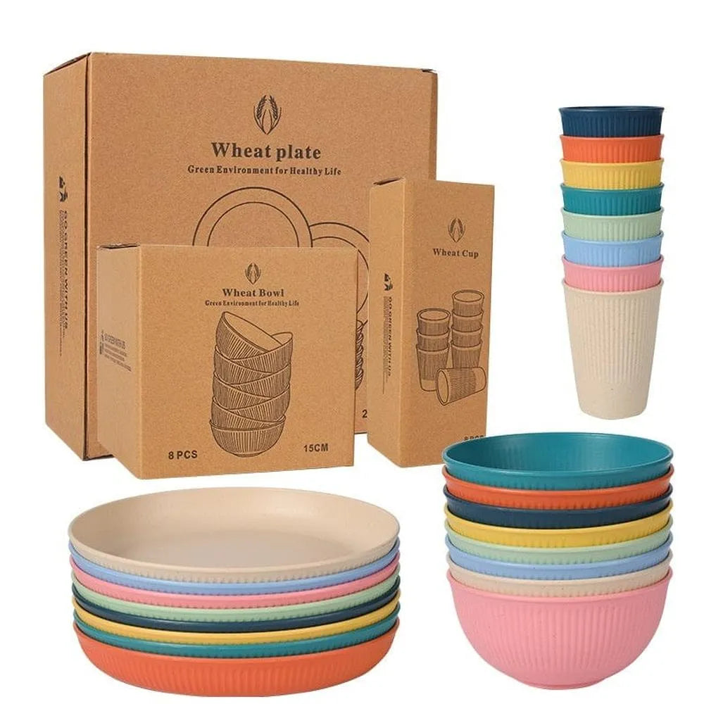Weizenstroh Campingteller, Schalen und Becher Set - Plastikfrei-Prepper-Store.com