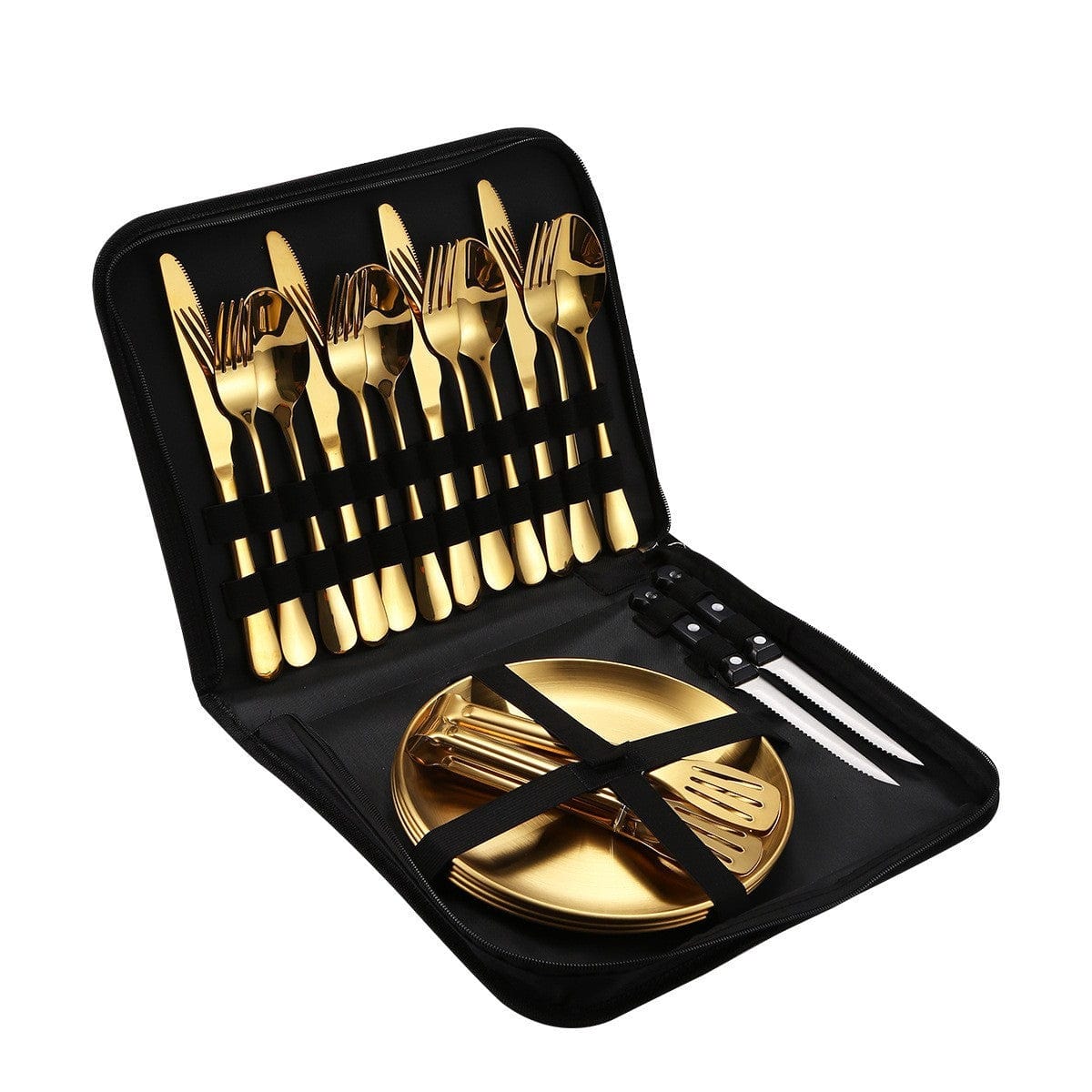 Camping Besteck Set – Edelstahl (10/20 Stück) 20x Gold Set-B prepper-store.com